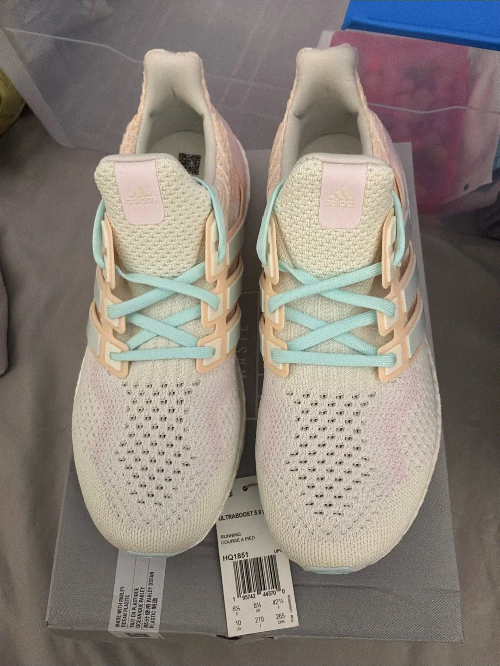 SOLD Adidas Ultraboost Women's Running Shoes Pink White Blue SZ 10